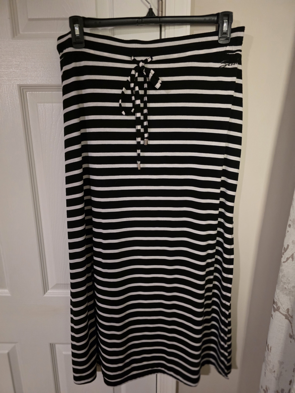 Seven7 Black & White Striped Maxi Skirt with Drawstring Waist